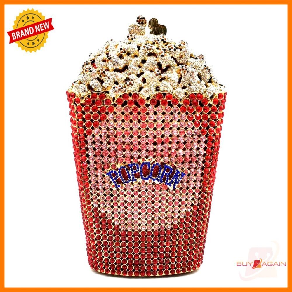 Mini Popcorn Crystal Clutch Evening Bag with Chain Strap for Parties